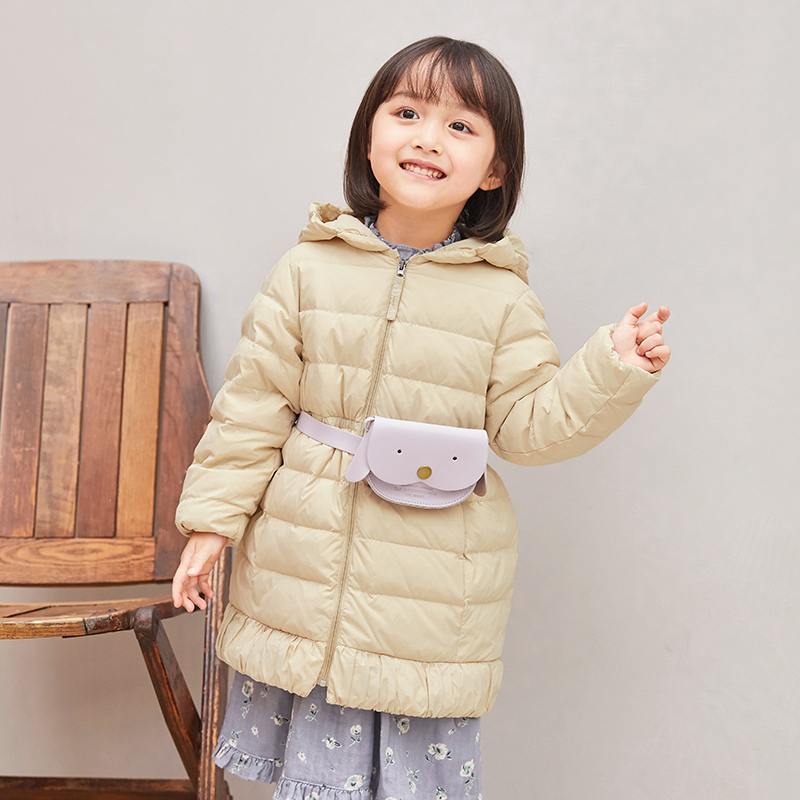 女童轻薄款羽绒服中长版小中童90绒保暖连帽婴儿羽绒外套外套2066