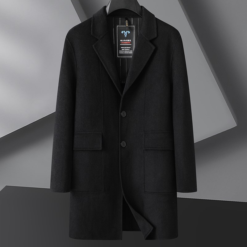 中长款加肥大码男士双面呢子大衣秋冬款胖子商务羊毛呢子风衣外套