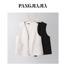 【胖佳佳】时髦精 西装马甲春季时尚气质v领无袖外套女H625Z00940