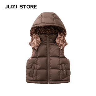JUZI STORE童装羽绒服方格复古加厚连帽背心马甲男童女童1241401