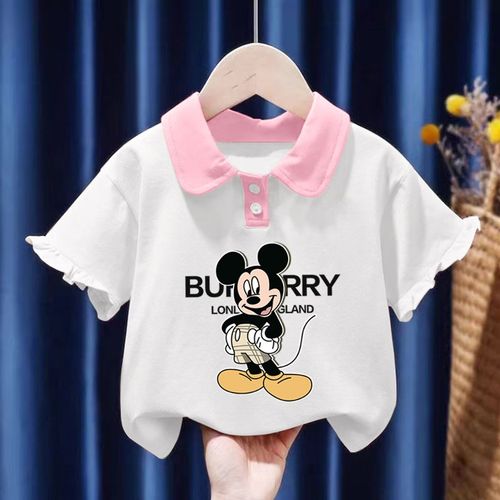 纯棉女童POLO衫2024夏季新款儿童宝宝可爱卡通公主风短袖翻领上衣