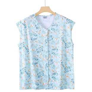 家居套装 七分裤 中老年前开扣无袖 汗衫 夏季 高腰宽松睡衣裤 纯棉砍袖