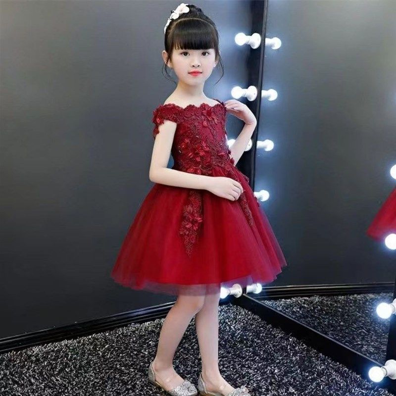 公主裙女童婚纱女孩红色一字肩长裙儿童主持人钢琴演出服花童礼,童装/婴儿装/亲子装,儿童礼服,淘宝优惠券,粉丝福利购,淘宝优惠卷