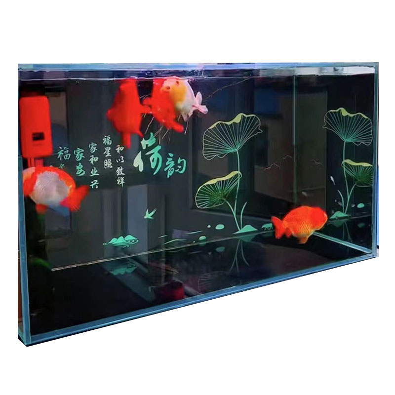 鱼缸背景贴纸3d立体高清自粘5d红龙黑底纸造景壁画缸外荷韵福星照