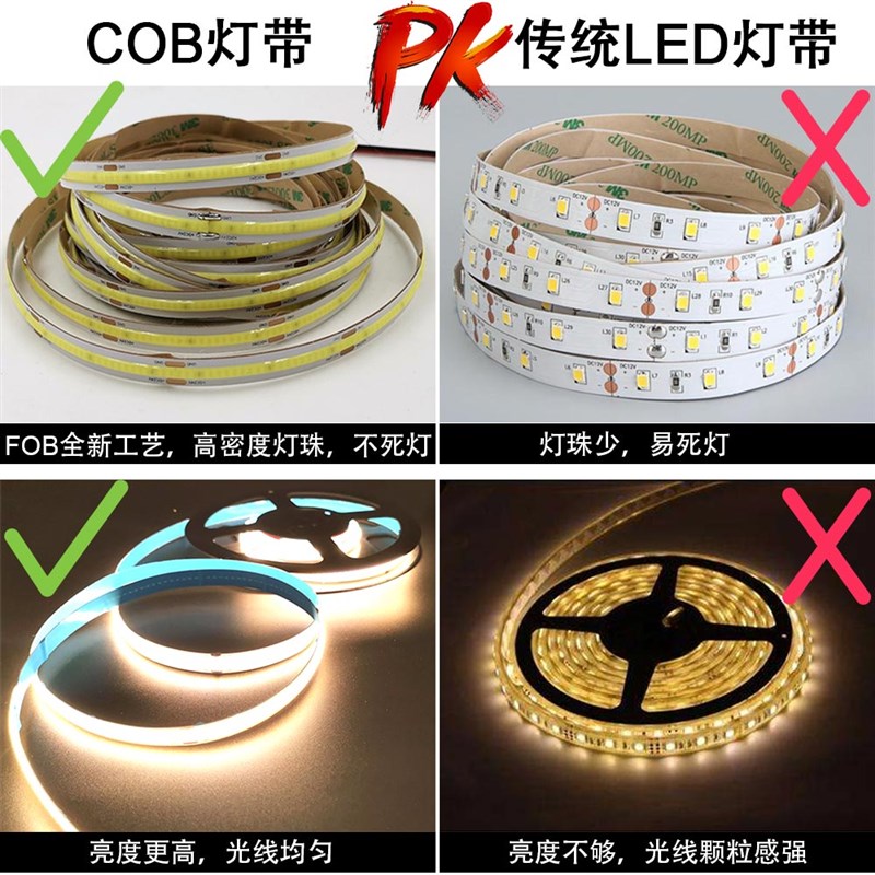 cob灯带5v12v24v高密度led柔性软灯条线条灯可粘裁剪线条灯踢脚线