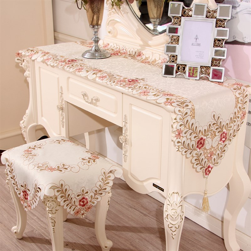 欧式梳妆台桌布防尘盖巾布艺卧室化妆台桌垫鞋柜布美甲桌绣花桌旗