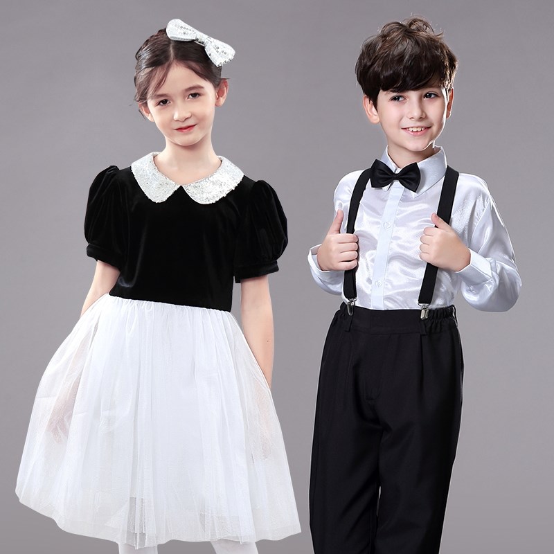 儿童合唱服装诗歌朗诵六一表演男女背带裤大合唱团中小学生演出服