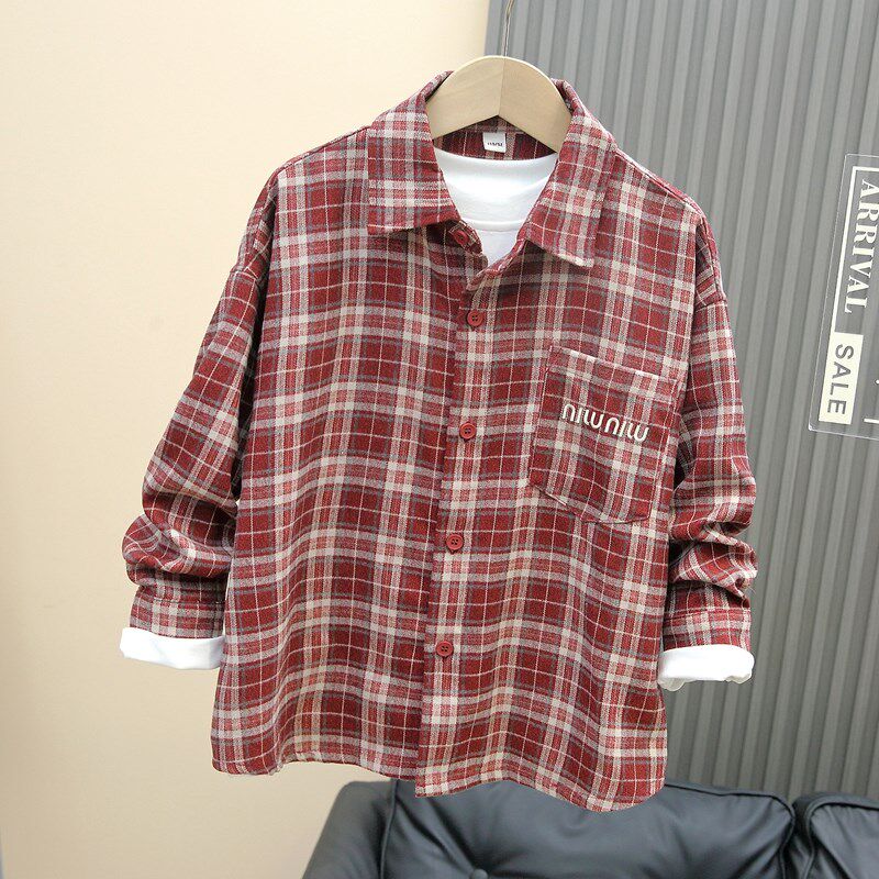 5男童春秋长袖T恤格子衬衫13岁2025新款儿童春装15大童男装套装潮