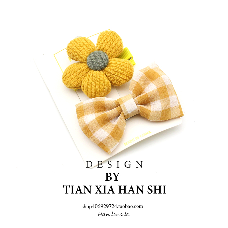 韩国儿童毛线针织花朵格子蝴蝶结发夹可爱刘海夹鸭嘴夹女童发饰潮