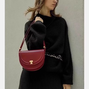 日落马鞍包腋下真皮牛皮小众复古罗马柱高级质感box皮单肩斜挎包