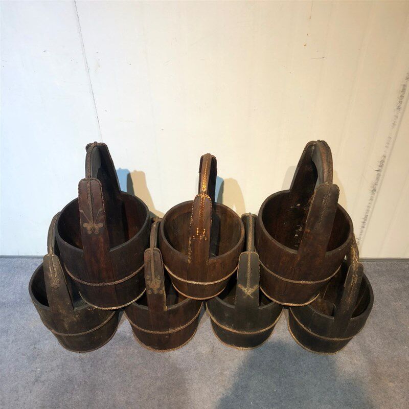 民俗老物件木水桶创意盆景木艺木雕大水桶影视道具摆件装饰用花盆