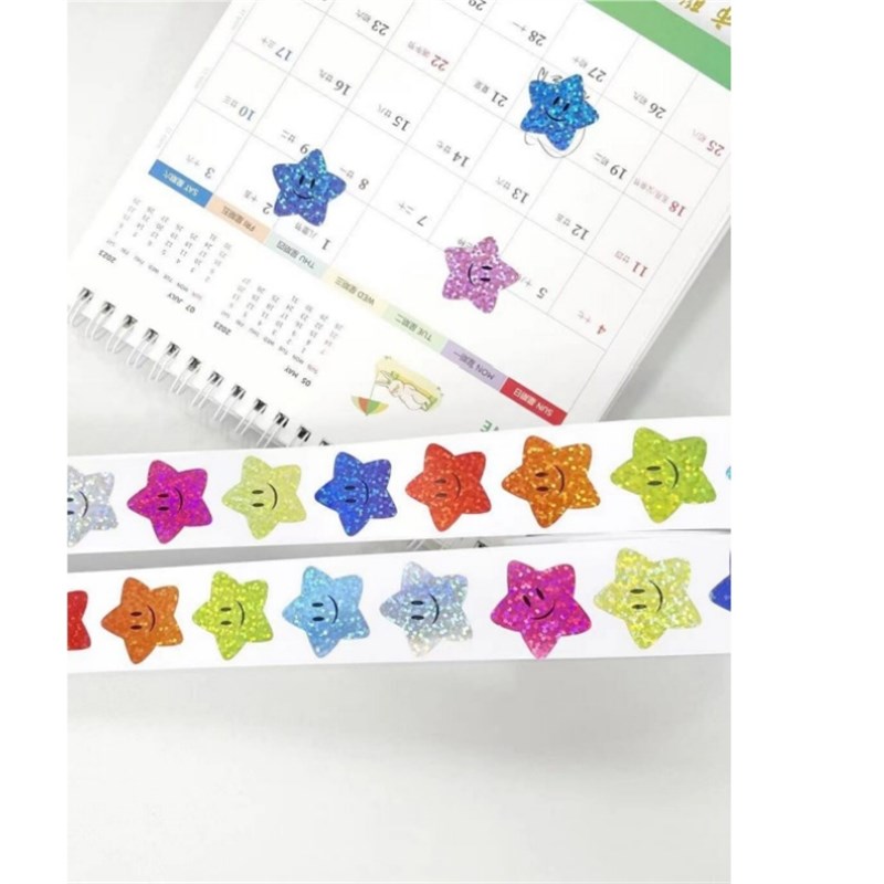 五角星镭射闪亮贴纸儿童奖励装饰不干胶标签2.5厘米卷装自粘贴