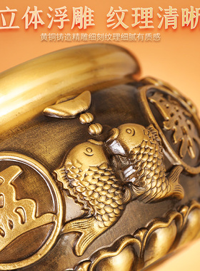 纯铜聚宝盆摆件黄铜米缸家用客厅装饰招聚存钱罐财铜器特大号铜盆