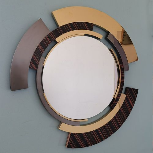 法式轻奢创意艺术圆形装饰镜入户玄关壁炉镜背景墙不锈钢背光灯镜