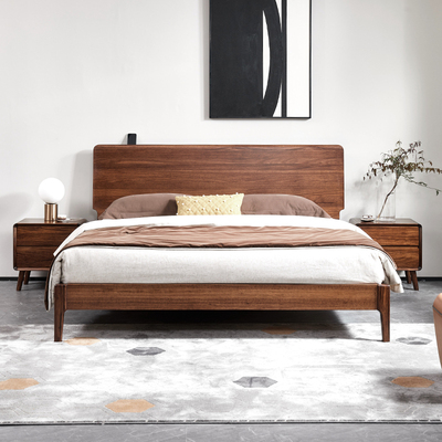 全实木床乌金木1.8米双人床意式极简新中式气压储物大床原木婚床