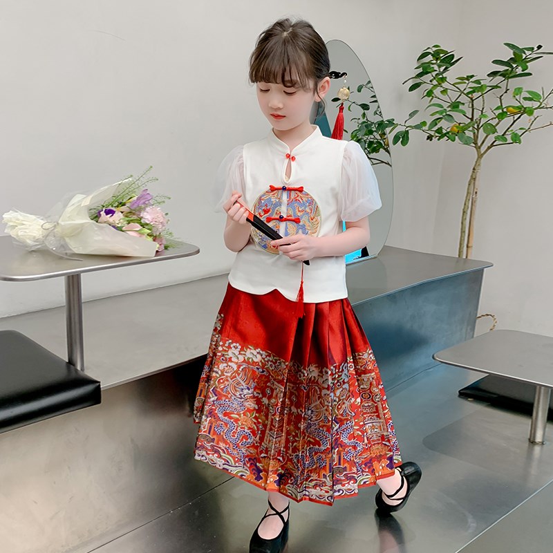 女童汉服夏季2024新款儿童夏款中式国风马面裙套装夏装女孩两件套