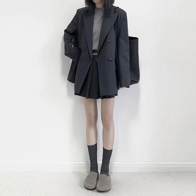高级感灰色宽松西装外套女2025春季新款小个子中长款休闲西服上衣