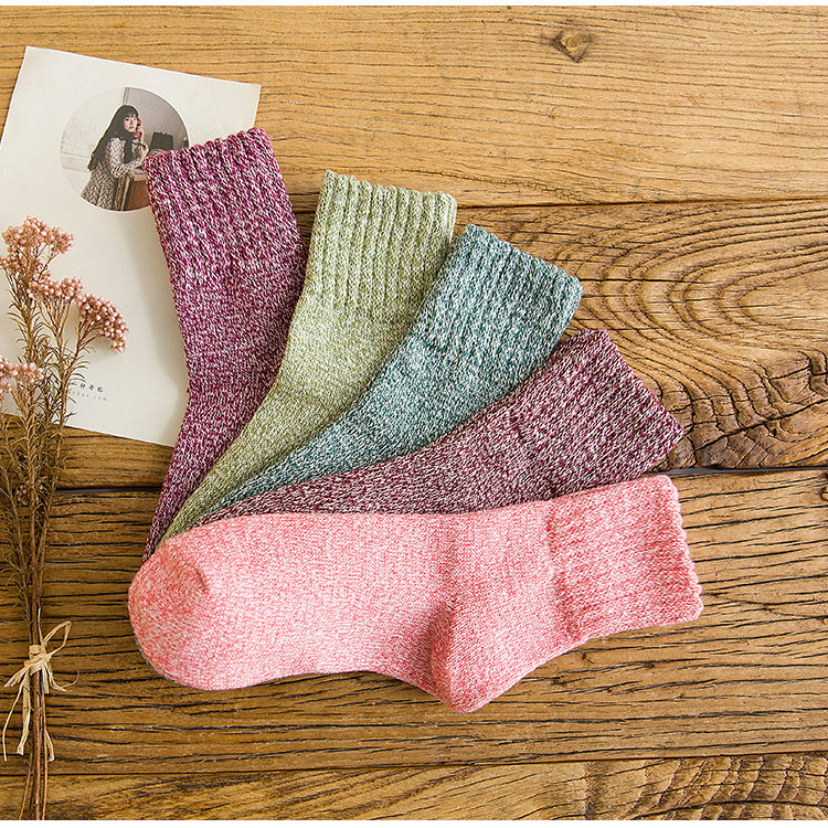 袜子女冬加绒棉袜冬季加厚毛线袜纯棉中筒袜女袜秋冬长筒厚袜长袜