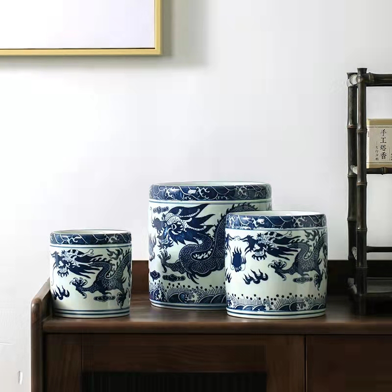 景德镇陶瓷器仿古青花瓷笔筒花瓶花插 办公室书房装饰品摆件礼品