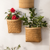 悬挂壁挂花盆藤编竹编花篮吊篮子编织贴墙鲜花绿植厨房手提收纳筐