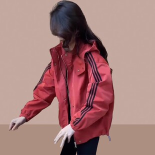 爆款 2024春秋季 冲锋衣女装 女士短外套连帽工装 洋气上衣风衣 新款