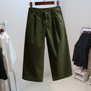 高腰弹力百搭牛仔阔腿七分裤女夏季新款宽松薄款休闲8分直筒裤子