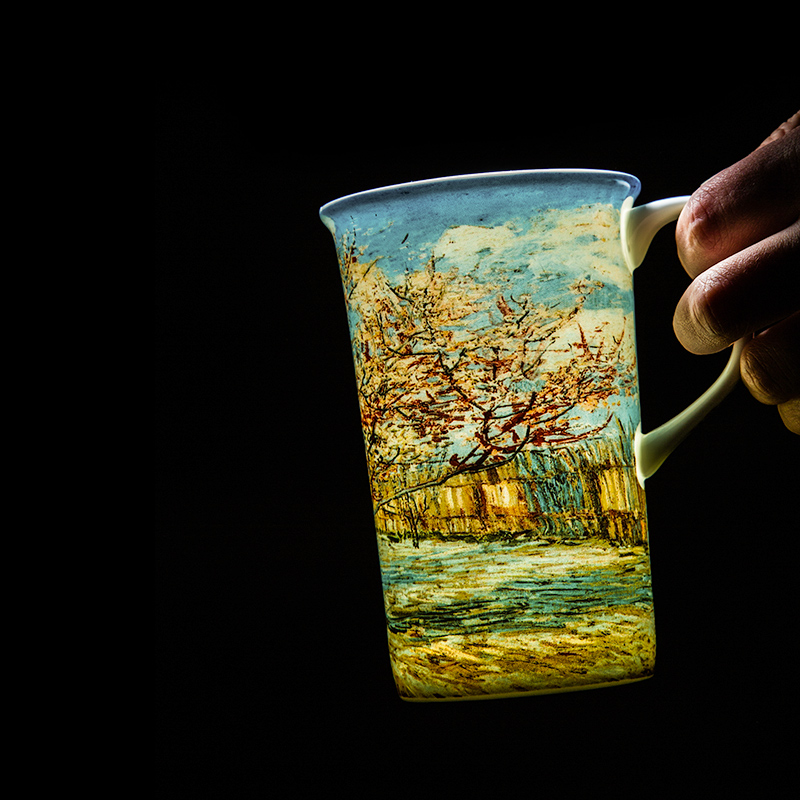 梵高星空骨瓷马克杯带盖勺大容量创意个性陶瓷情侣杯礼盒装高颜值