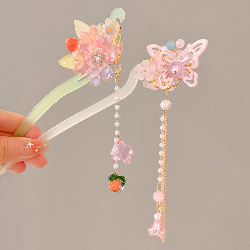 儿童古风汉服发簪女童盘头发发簪子国风女孩头饰流苏头饰发钗发饰