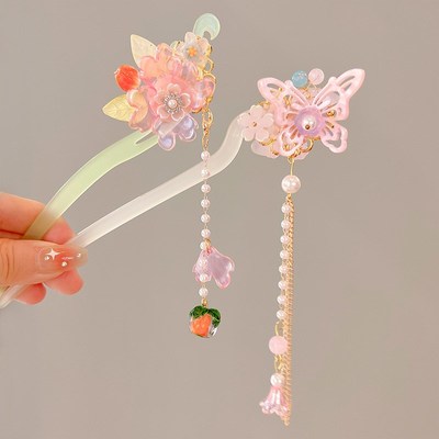 儿童古风汉服发簪女童盘头发发簪子国风女孩头饰流苏头饰发钗发饰