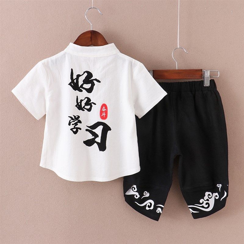 儿童唐装男童汉服中国风套装夏季复古装宝宝民族服装短袖少爷服,童装/婴儿装/亲子装,唐装,淘宝优惠券,粉丝福利购,淘宝优惠卷