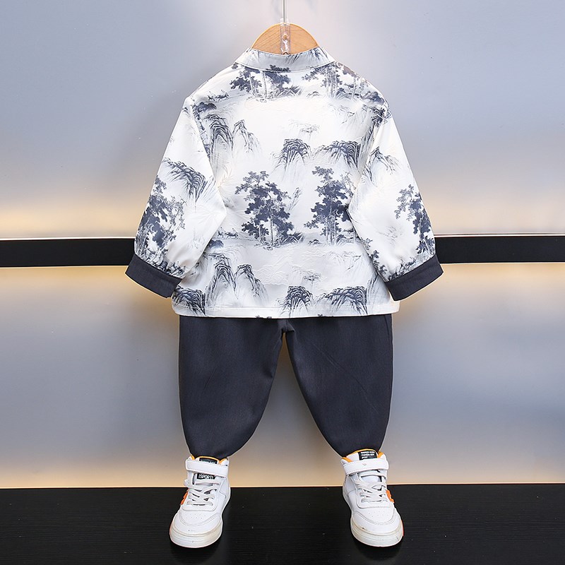 男童新中式套装2024秋季长袖国风节日演出服2024男孩春秋童装