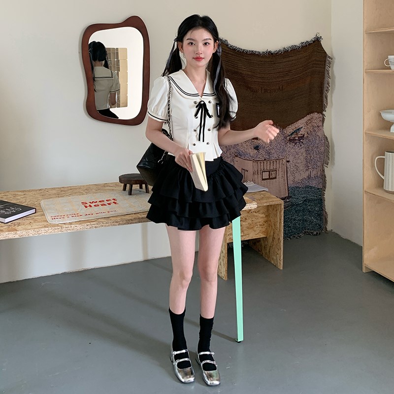 慕斯系列学院风夏季衬衫水手服套装女水手领收腰显瘦东京岁时记JK