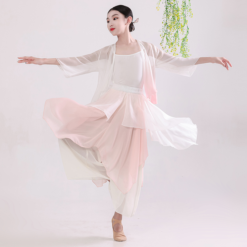 儿童古典舞演出服飘逸中国风身韵渐变纱衣表演服装女童开衫舞蹈服