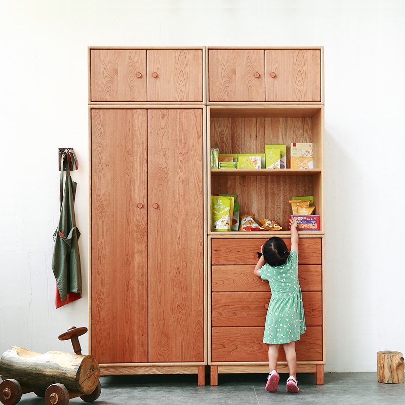 未来日记 卧室衣柜家用实木衣橱组合柜儿童房樱桃木家具衣橱简约