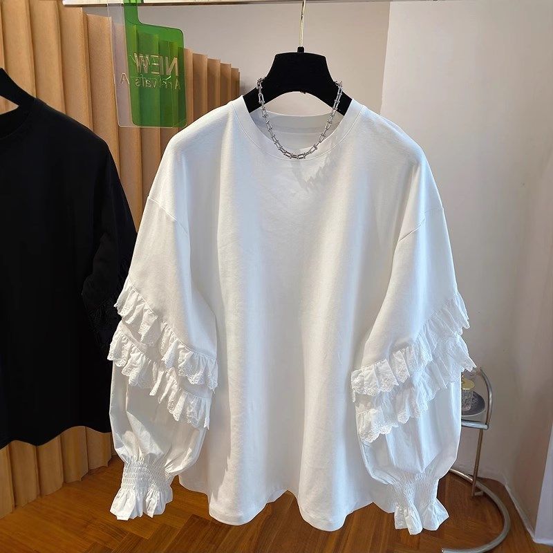 白色圆领荷叶边卫衣女长袖2025春季新款大码宽松灯笼袖娃娃衫上衣,女装/女士精品,卫衣/绒衫,淘宝优惠券,粉丝福利购,淘宝优惠卷
