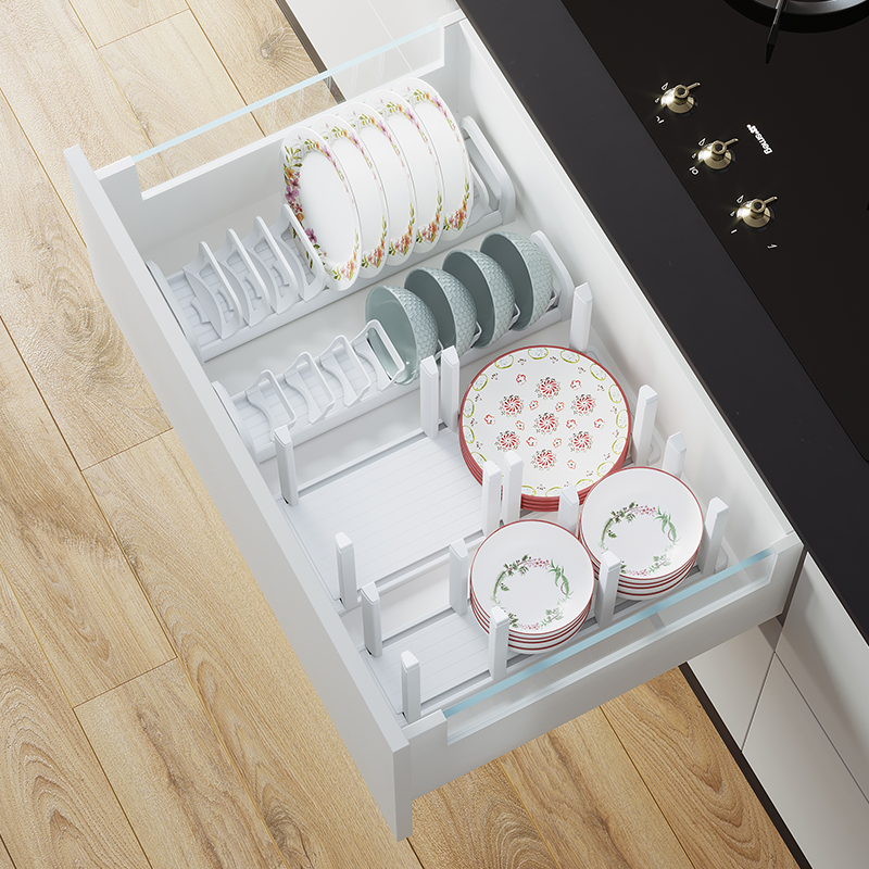 格麦抽屉碗碟架柜内厨房分格收纳架内置碟橱柜置物式盘架盘子碟碗