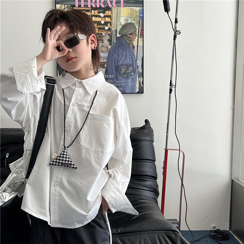 貌貌妈家2024秋季新款儿童衬衫 小众潮纯棉水洗男女童洋气白衬衣