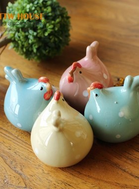 美式田园彩色点点鸡陶瓷摆件 家居隔板装饰品 橱柜摆件