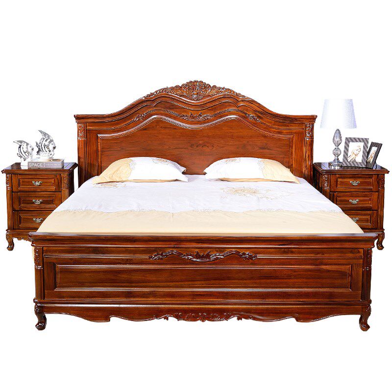 宅家全柚木床纯柚木家具全实木床欧式双人床1.8米1.5婚床雕花卧室