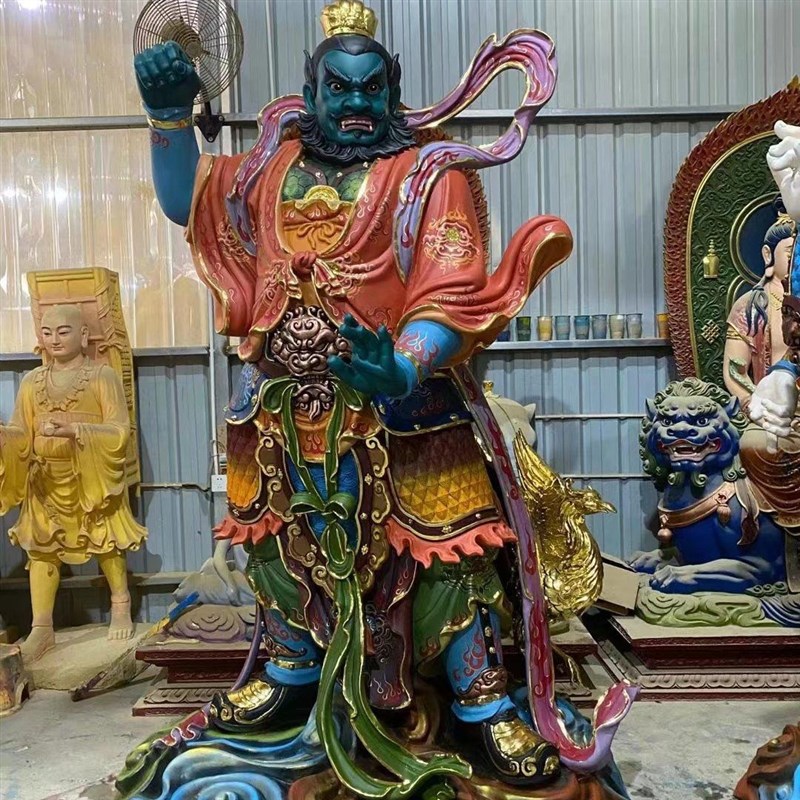 定制大型铸铜护法神像四大天王坐像贴金彩绘哼哈二将神像铜摆件