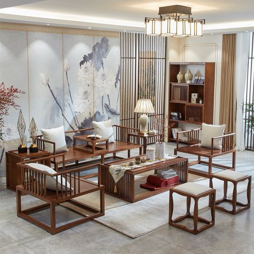 新中式沙发实木简约罗汉床客厅小户型乌金木大酒店样板房办公家具