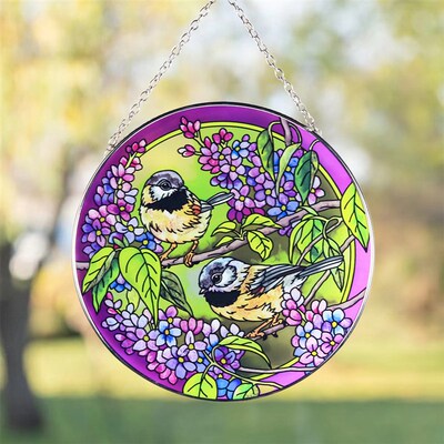 跨境热销彩色玻璃窗挂饰花鸟玻璃挂件吊饰欧式suncatcher现货