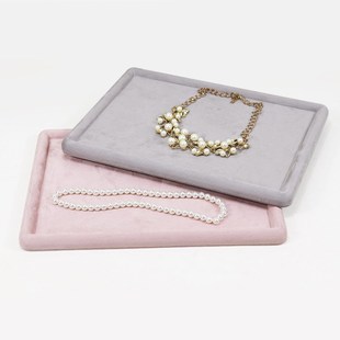 圆角绒布首饰看货盘木质超纤珠宝展示空盘饰品道具玉器收纳盘