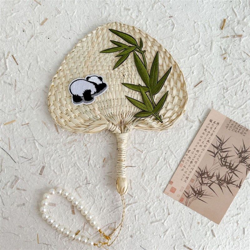 国风新中式竹叶熊猫手工编织蒲扇 棕叶工艺品扇 夏日便携手编蒲扇,居家日用,扇子,淘宝优惠券,粉丝福利购,淘宝优惠卷