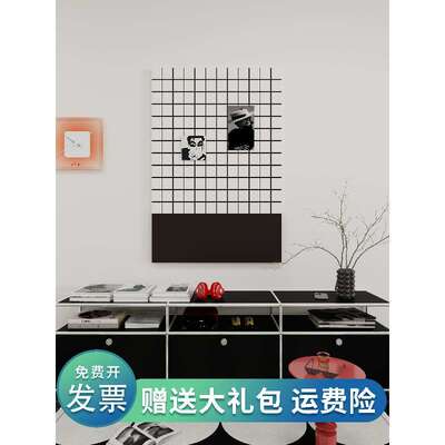 黑白极简风格子毛毡板儿童房墙面装饰软装神器3d立体软木板照片墙