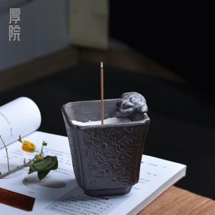 厚院原矿粗陶手工祥云金蝉香炉大号家用沉香艾草熏香插座打篆香碟