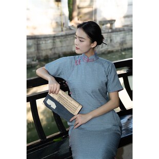 旧事旗袍/景年/复古文艺风新中式一片式无省修身三分袖单方襟春夏