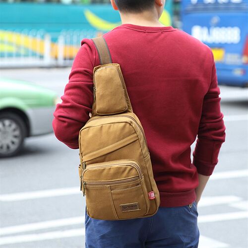 新款潮男学生单肩斜挎包帆布胸包大容F量男士休闲旅行摆摊随身包