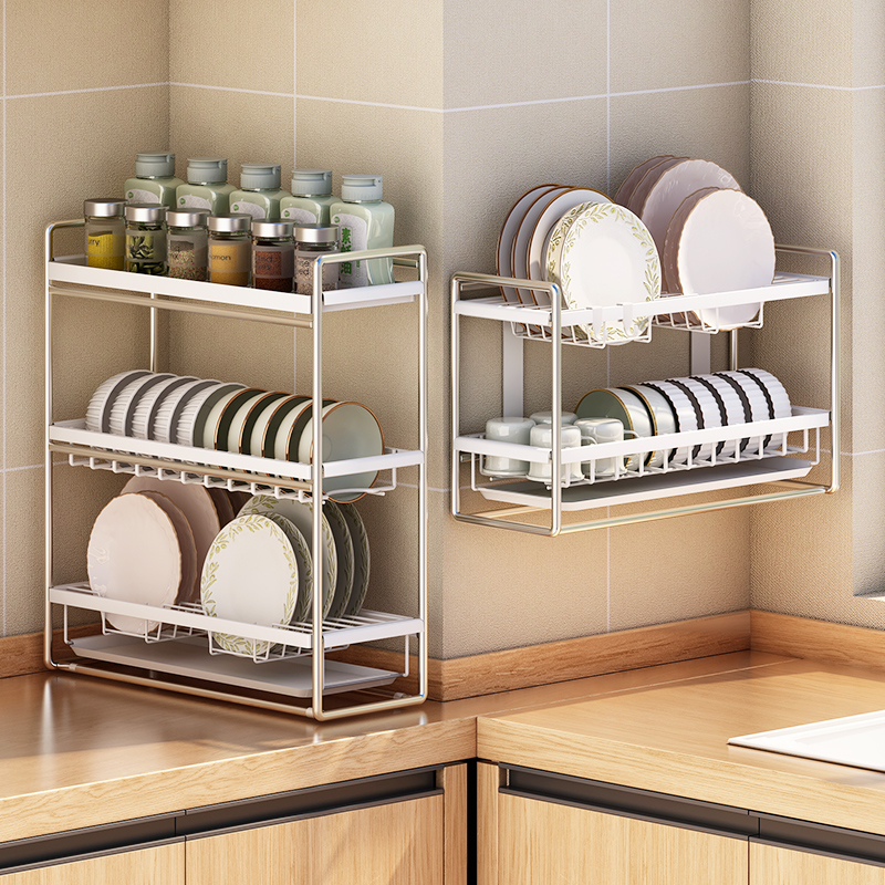 不锈钢厨房置物架碗架沥水架壁挂墙上多层置物架碗盘碗碟收纳架子