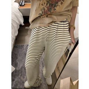 条纹裤 款 子宽松慵懒休闲直筒长裤 薄款 孕妇阔腿裤 秋装 春秋外穿时尚